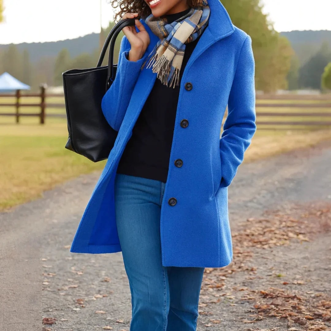 Heledd Notch-Lapel Longline Wool-Blend Winter Coat for Women