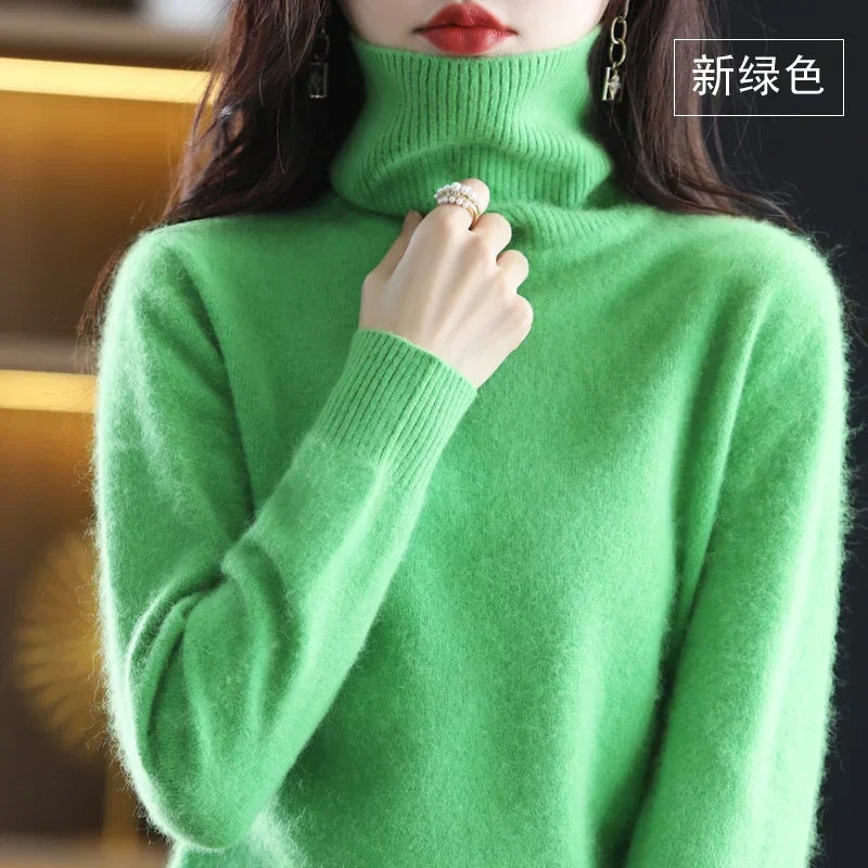 Women's Knit Turtleneck Sweater with Ribbed Cuffs
