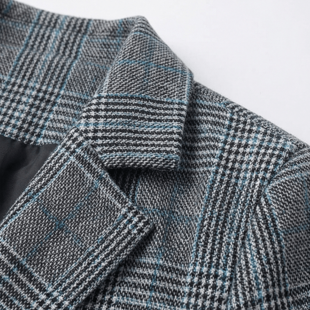 Women's Relaxed Glen Plaid Tailored Blazer with Flap Pockets