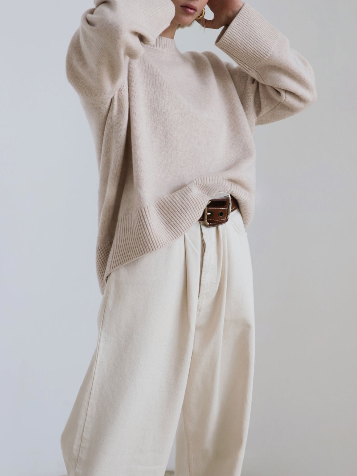 Oversized Crew Neck Sweaters for Women with Rib Trim for Fall Layering