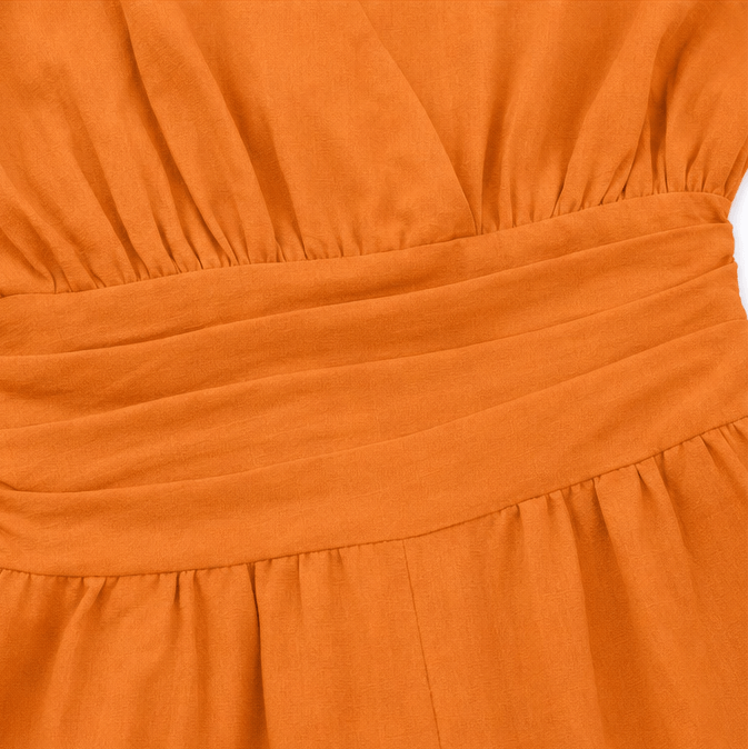 Wide-Leg Jumpsuit with V Neck and Pleated Waist Sash