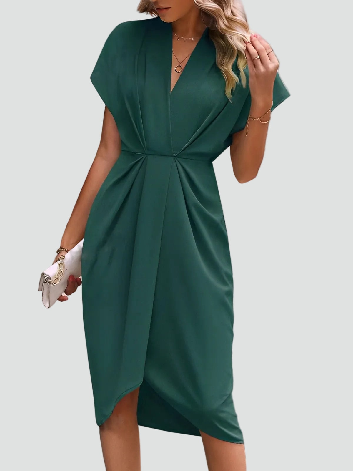 Draped Deep-V Split-Front Women's Midi Dress with Tulip Hem