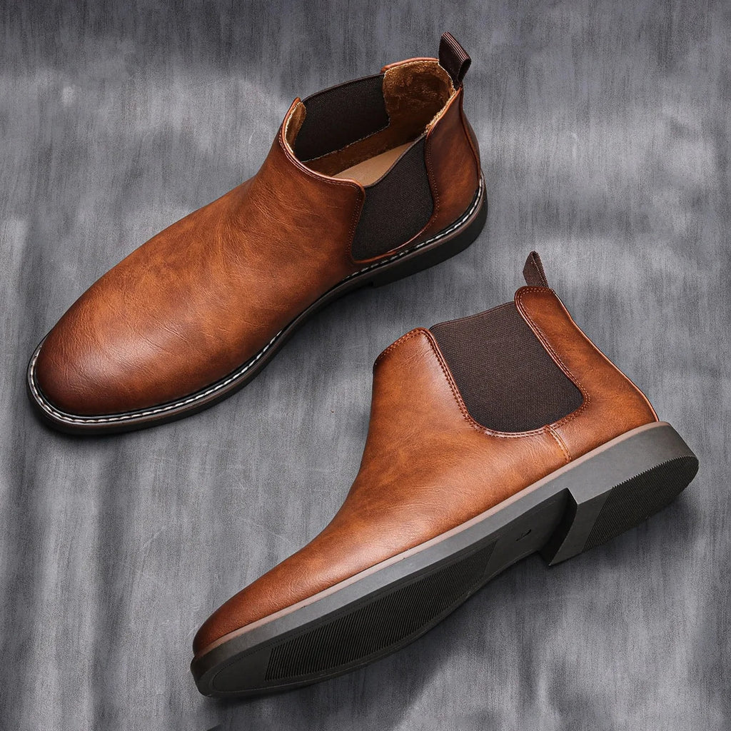 Men's Chelsea Slip-On Ankle Boots with Elastic Side Panels and Welt Stitching