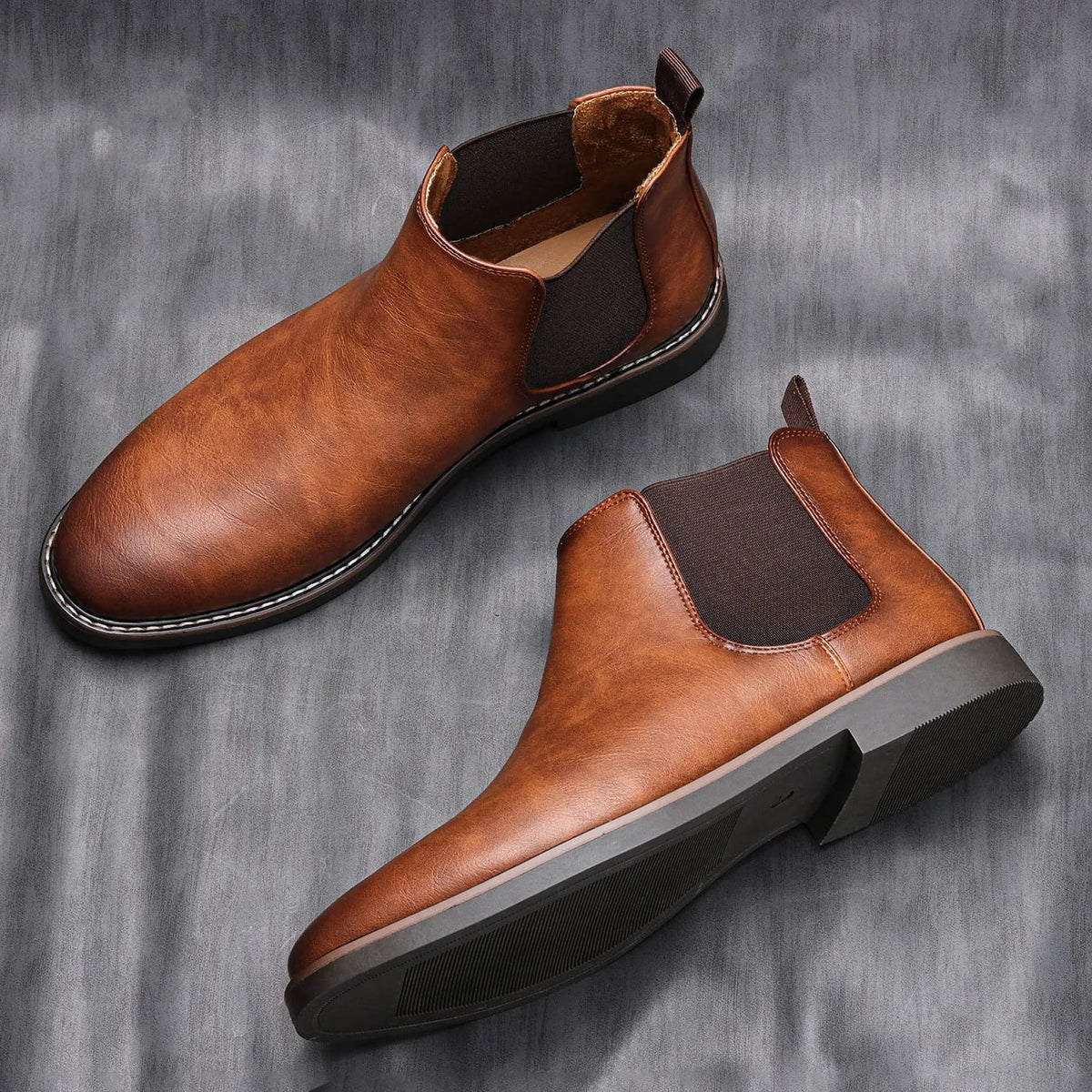 Men's Chelsea Slip-On Ankle Boots with Elastic Side Panels and Welt Stitching