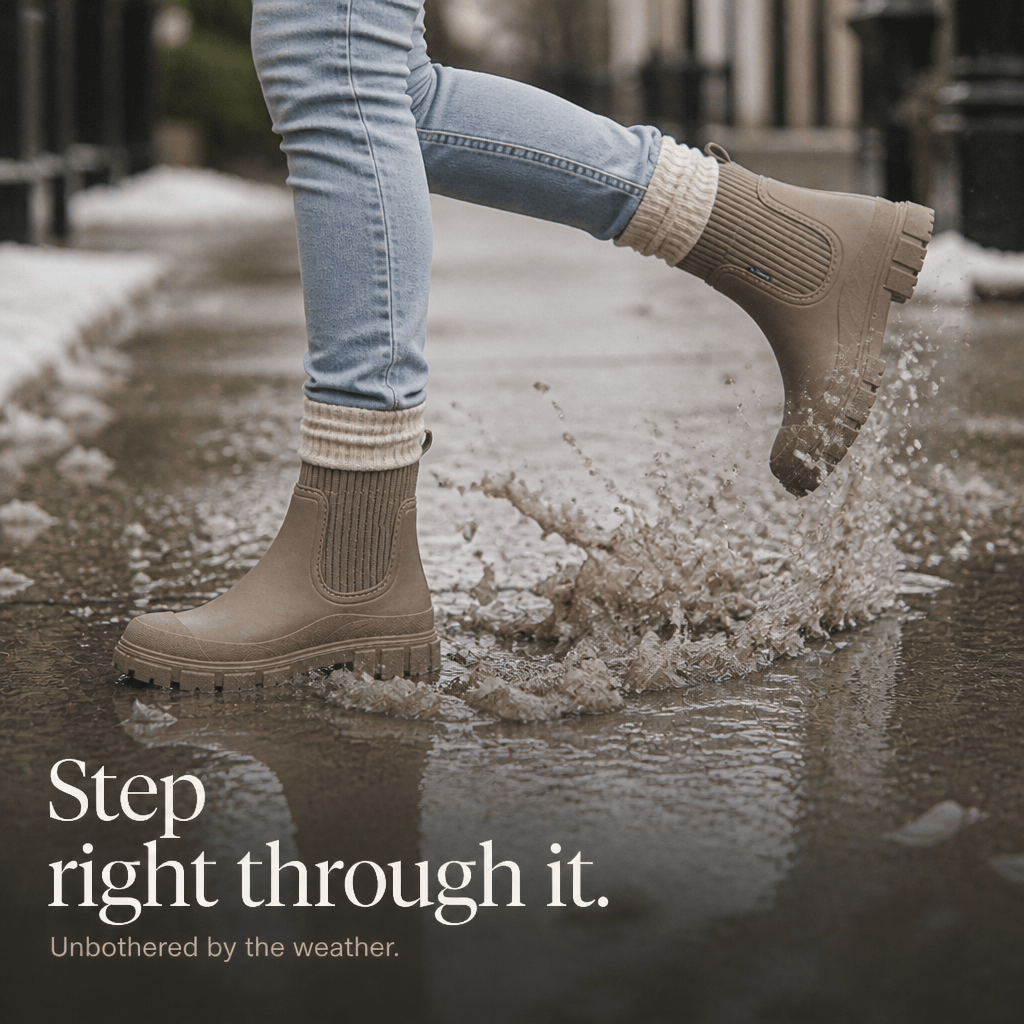 Women's Waterproof PVC Ankle Rain Boots with Stretch Collar