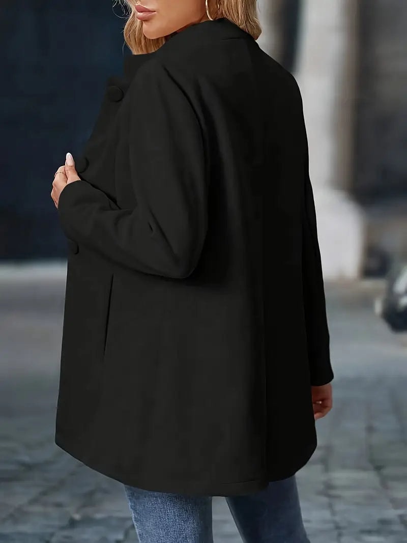 Sofia Button-Front Stand Collar Wool Blend Winter Coat for Women
