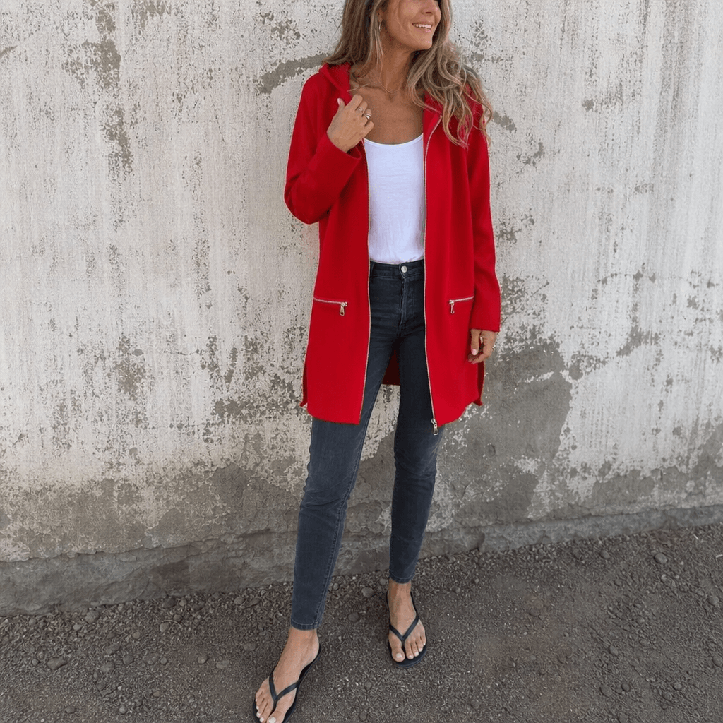 Women's Longline Open-Front Hooded Knit Jacket
