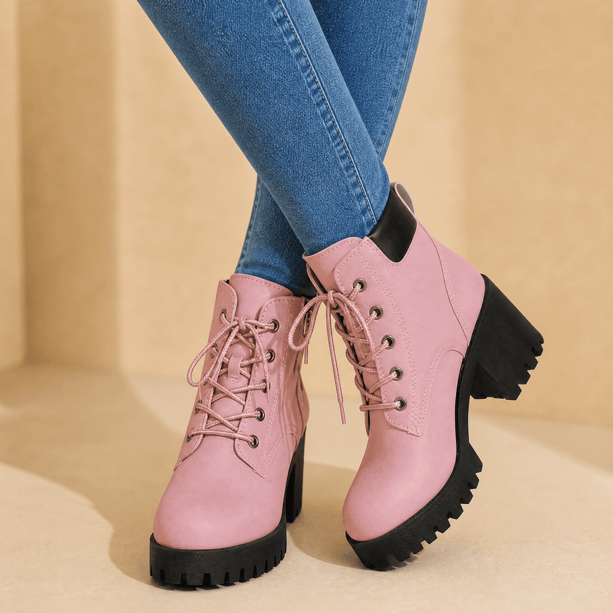 Stridara Chunky Platform Lace-Up Combat Women's Boots
