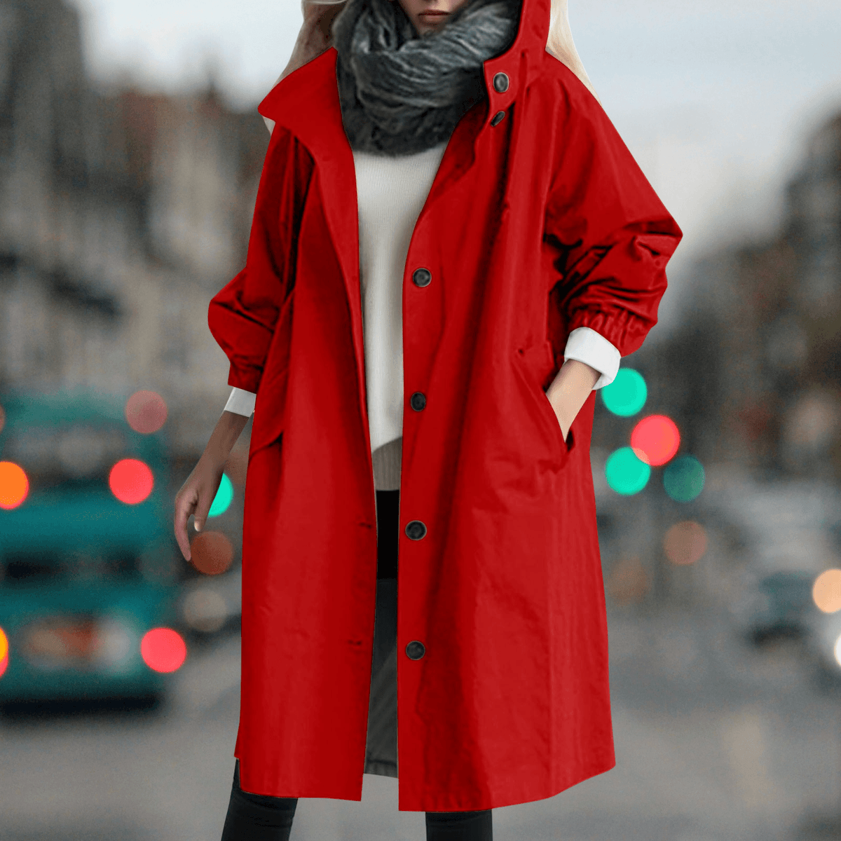 Karmele Hooded High-Neck Cotton Blend Trench Coat for Women
