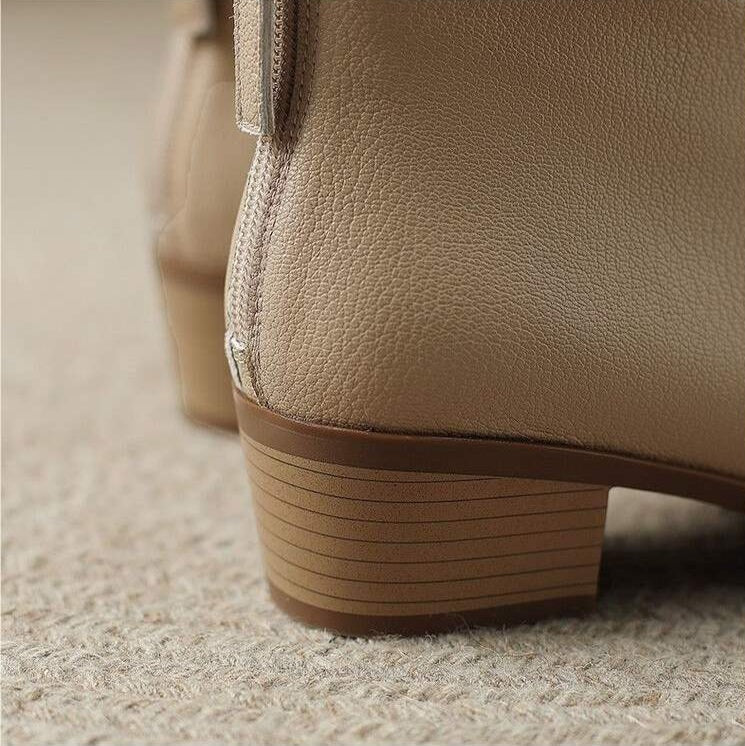 Kensley Pointed-Toe Faux Leather Women's Boots with Block Heel and Side Zip