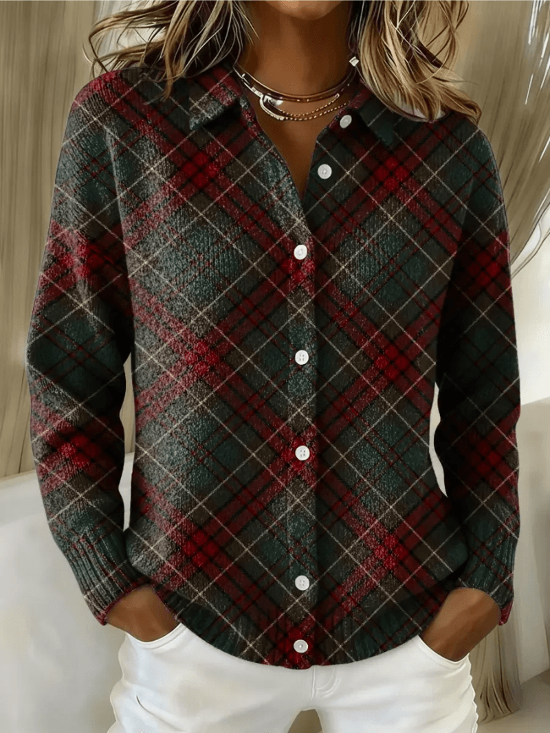 Esmeralda Women's Plaid Cotton Blend Long Sleeve Button-Up Blouse